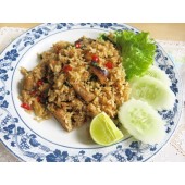 Fried rice with basil leave and mackerel
