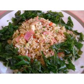 Fried rice with basil leave and ham